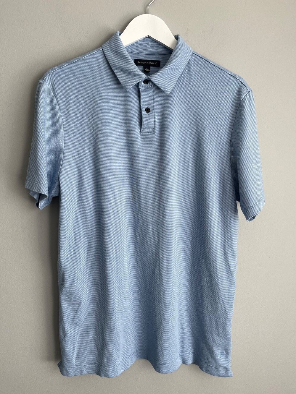 Banana Republic Mens Striped Polo Light Blue L Classic Preppy Cotton Casual